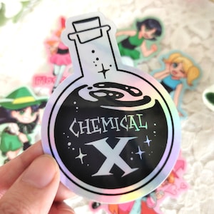 Pegatinas holográficas de Chemical X / PowerPuff Girls Inspiradas / regalo para artista / Pegatina para computadora portátil / Holográfica / Pegatina de Cartoon Network