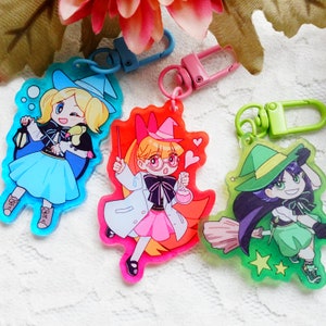 2.5" Witch Girls Llaveros acrílicos coloridos / Powerpuff Girls inspirado / PPG / Llavero acrílico / llavero lindo / Llavero anime