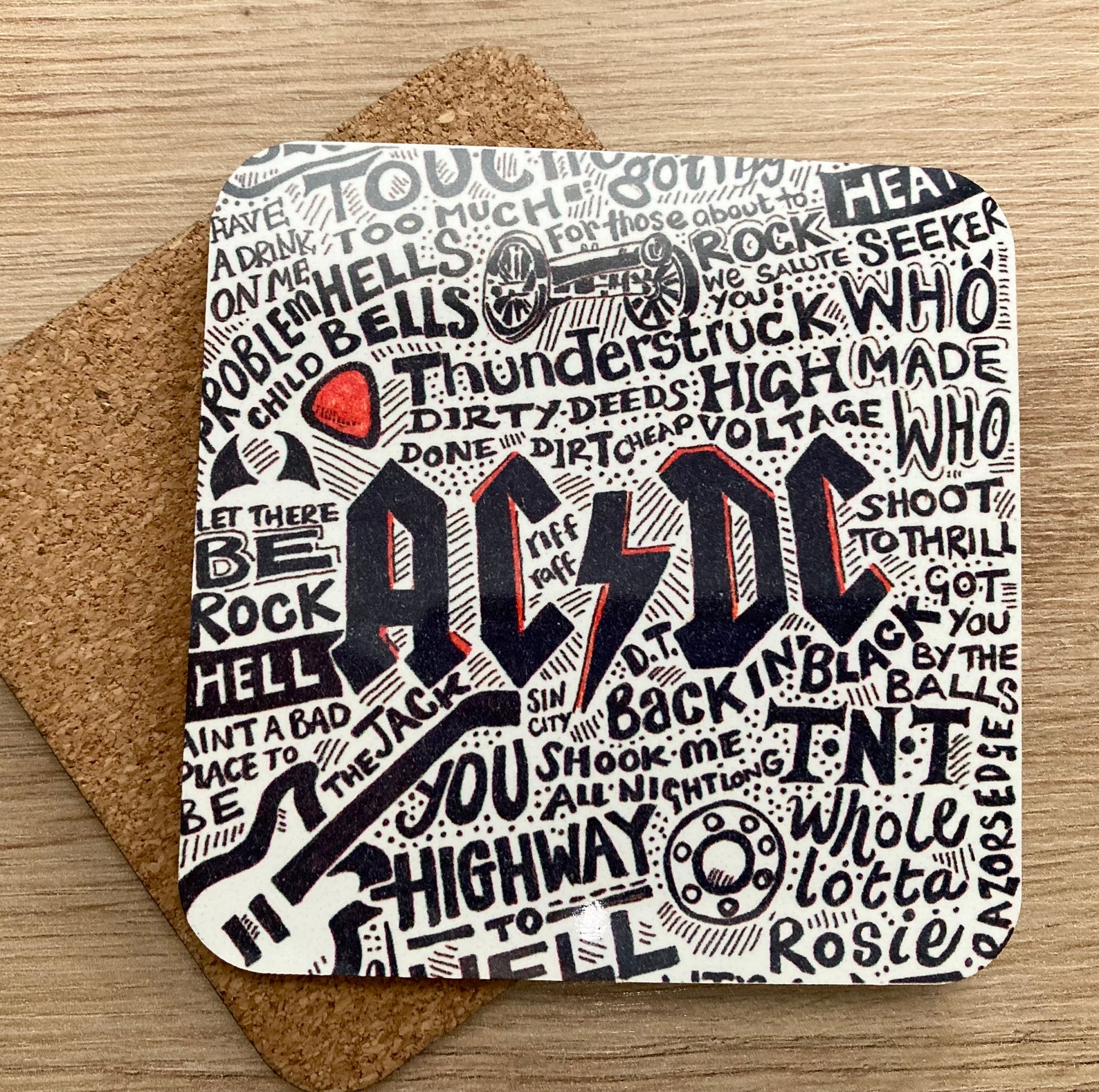 ACDC Coaster, Acdc Songs, Doodle Art, Gloss Cork Backed Coaster, Rock ...