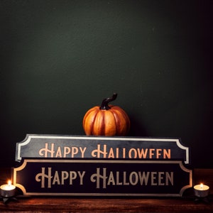 Happy Halloween Hand Painted Wood Sign for your Haunted House Decor or Party Decoration, Gothic Art Deco Style Hang on Wall or Set on Mantel