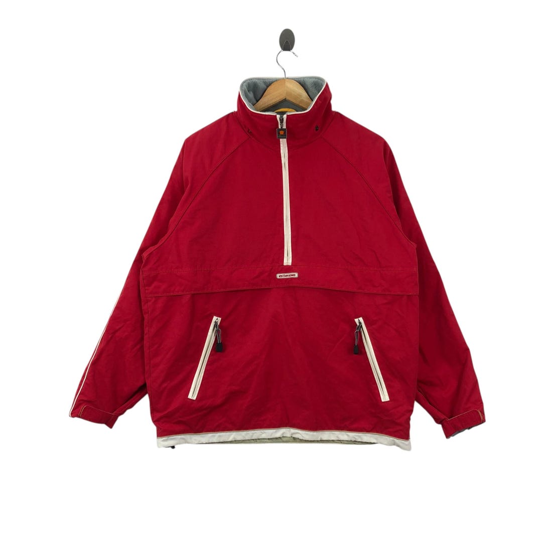 Ellesse フード付きレッドジャケット Vintage ELLESSE PERUGIA ITALIA Anorak Kangaroo Pocket Light Jacket