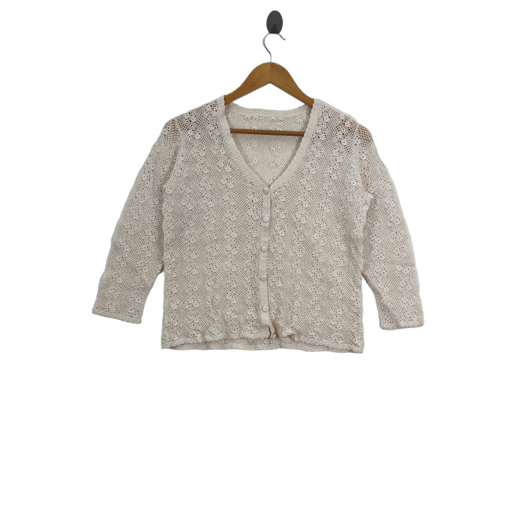 Retro Floral Art Printed Elegant Lapel V-Neck Button Up Thick Knit Long-Sleeved Cardigan Top