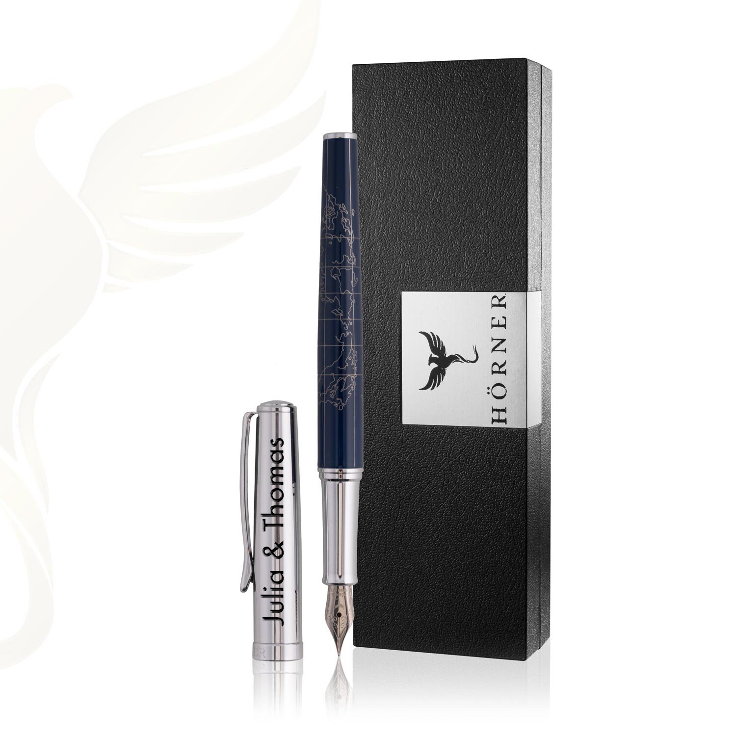 HÖRNER TERRA- Pluma Estilográfica De Alta Calidad Azul Con Grabado I Caja De Regalo Noble I Tinta En Negro I Diseño De Lujo I Plumín Noble Made In Germany - España