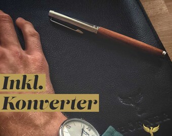 Penna stilografica di alta qualità HÖRNER Legno in mogano con incisione, incluso convertitore | Impugnatura moderna | Pennino premium Made in Germany - Italia