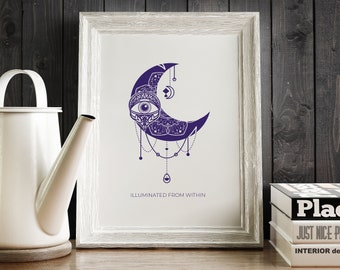 Illuminated From Within Wall Print, Digital Download Print, Wall Decor, Digital Wall Art, Large Printable Art, Moon Art