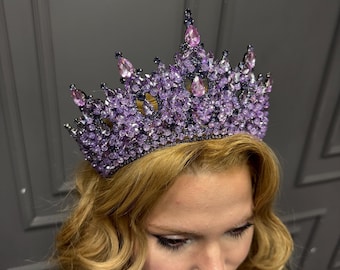 Handcrafted Lilac Crystal Quinceañera Crown, Royal Princess Headpiece