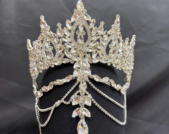 White Crystal Royal Crown – Handmade Rhinestone Tiara for Quinceañera & Bridal