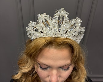 Sparkling Crystal Crown – Quinceañera Bridal Tiara, Handmade Statement Headpiece