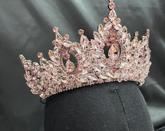 Pink Crystal Quinceañera Tiara, Bridal Wedding Crown