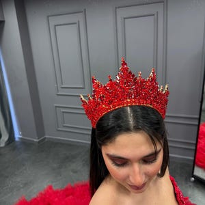 Coroa de ouro vermelho Quinceanera, Tiara de noiva, Coroa de casamento, Coroa de ouro vermelho, Tiara de casamento, Coroa de quinceaneras,