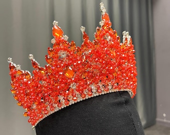 Elegant bronze Floral Tiara w orange rhinestones, new Orange Flower Crystals Tiara Crown Gold main image 4
