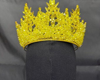 Yellow Quinceanera Crown, Bridal Wedding Tiara