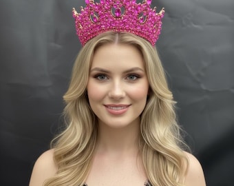 Fuchsia - Hot Pink Quinceanera Crown: Bridal Wedding Tiara