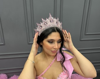 Pink Quinceanera Tiara, Bridal Wedding Crown