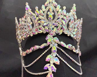 AB STONE Royal Crystal Crown – Handmade Rhinestone Quinceañera & Bridal Tiara