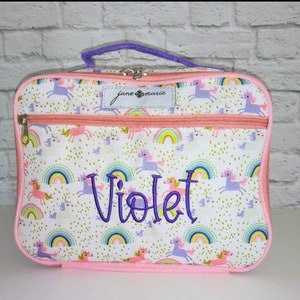 Kids Personalized Monogrammed Lunch Box | Children&#39;s Insulated Lunch Bag | Custom Embroidered lunch Tote | Toddler Lunchbox | Gift for Girls