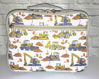 Personalized Kids Insulated Lunch Box | Embroidered | Monogram | Construction Trucks