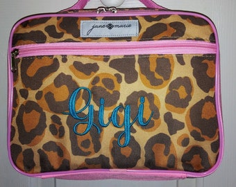 Kids Personalized Monogrammed Lunch Box | Children's Insulated Lunch Bag | Custom Embroidered lunch Tote | Toddler Lunchbox | Leopard Design