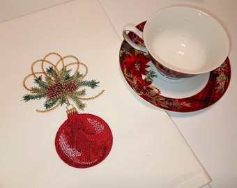 Embroidered Christmas Flour Sack Towel, Large Holiday Tea Towel, Xmas Décor Guest Towel, X-MAS Hostess Gift, Angel Ornament Kitchen Towel