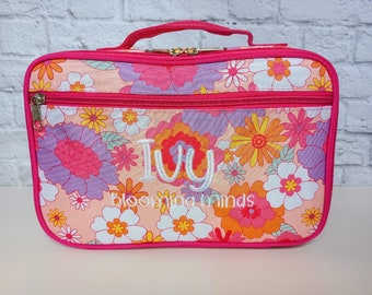 Kids Personalized Monogrammed Lunch Box | Children's  Insulated Lunch Bag | Custom Embroidered Lunch Tote | Toddler Lunchbox | Flower Design