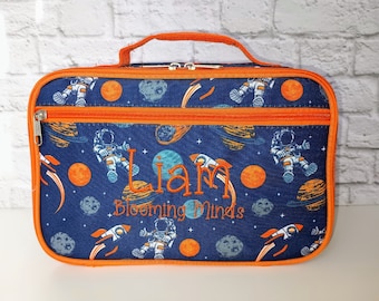 Personalized Kid's Lunch Box | Children's  Insulated Lunch Bag | Custom Embroidered Lunch Tote | Toddler Snack Bag | Rocket Ship | Astronaut