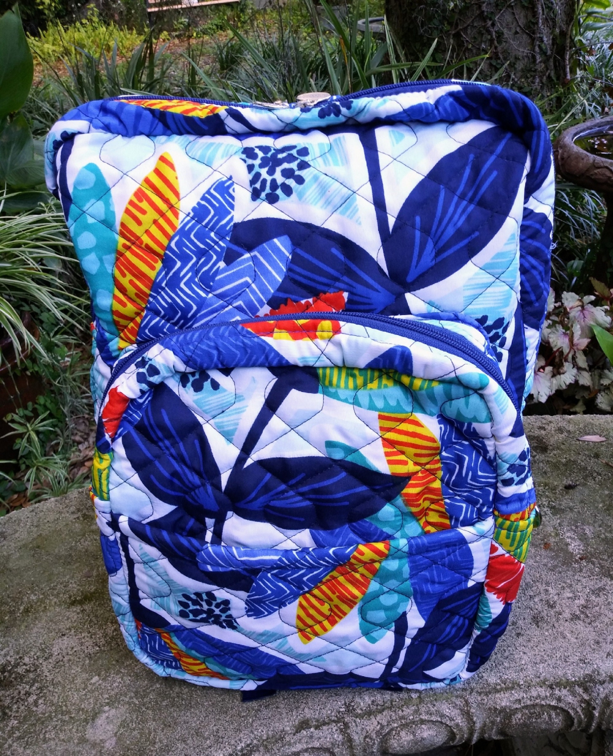 Quilted Floral Leaf Print Backpack - Multicolor Womens Multi Falling Leaves Backpack | Brakeburn main image 2