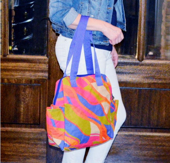 Monogrammed Cotton Canvas Tote Bag, Zippered Beach Bag with Pockets