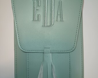 Monogrammed Vegan Leather Crossbody Purse, RFID Protected Phone Bag