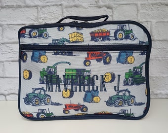 Personalized Kid's Monogrammed Lunch Box | Children's  Insulated Lunch Tote | Custom Embroidered | Toddler Snack Bag | Farm Tractor