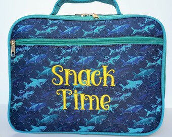Kid's Personalized Monogrammed Lunch Box | Children's Insulated Lunch Tote | Custom Embroidered | Toddler Snack Bag | Ocean Shark