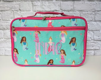 Kid Personalized Monogrammed Lunch Box | Child's  Insulated Lunch Bag | Custom Embroidered Lunch Tote | Toddler Snack Bag | Mermaid Design