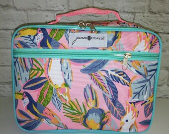 Personalized Kids Lunch Box | Embroidered | Monogrammed | Insulated Bag | Pink Tropical Design