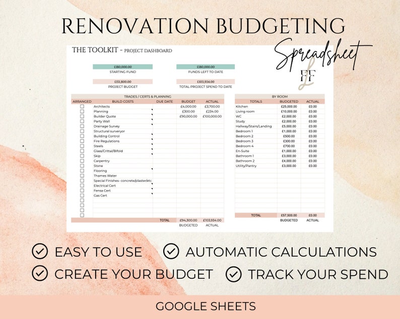 Home Renovation Budget Spreadsheet | Build Project Budget Template ...