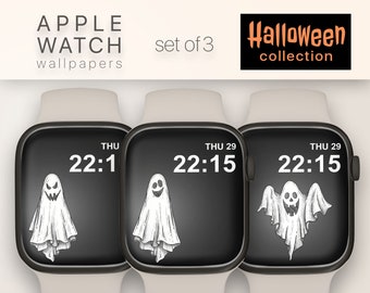 Halloween Ghost Apple Watch Wallpaper Set of 3 Apple Watch Face Halloween Smartwatch Wallpaper ghost watch Face Cover digital download