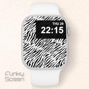 Scarica l'immagine del quadrante dell'orologio, Sfondo zebrato Stampa animale Sfondi per smartwatch Pelle di zebra Quadrante Apple Watch Cinturino Zebra Sfondo iwatch