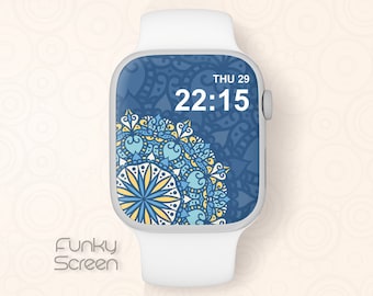 Esfera de Apple Watch mandala panal índigo Fondo de pantalla de Apple Watch Pantalla de reloj inteligente Fondo de pantalla mandala para descarga digital de esfera de iWatch