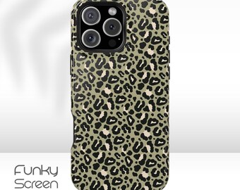 Leopard print phone case for her, Fashionable Animal print case for iphone 16 15 14 13 12 11 Pro Max Plus  sage green phone case for women