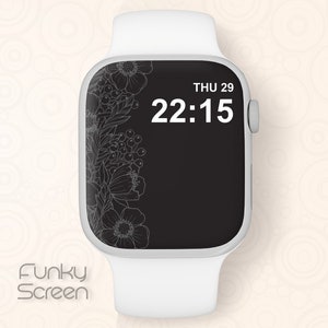 Sfondo per quadrante iWatch floreale nero, sfondo per Apple Watch Design per quadrante Apple Watch, schermata di blocco Smartwatch Download digitale dello sfondo per Watch