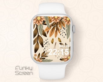 Neutral Floral Apple Watch Face, Boho Botanical Wallpaper, Earth Tone Flower Design, Beige Aesthetic Watch Face Download