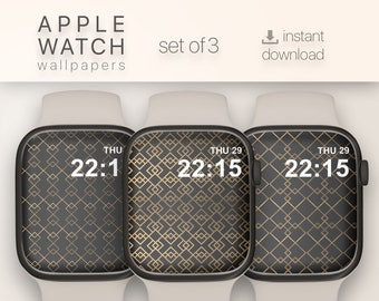 Unisex Watch wallpaper stylish design Apple Watch Face Black Gold Smart watch face digital wallpaper iWatch geometric pattern file download