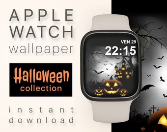 Halloween Watch Face wallpaper Haunted cemetery Apple Watch Wallpaper scary Halloween bats Smartwatch cover Apple Watch Background download