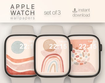 Apple Watch Face Boho Watercolor, Apple Watch Wallpaper set of 3 Apple watch screen, Cute Rainbow Smart watch lock screen digital download