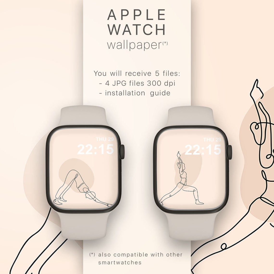 Yoga Apple Watch Face Set of 4 Smartwatch Wallpapers Yoga Gift Etsy