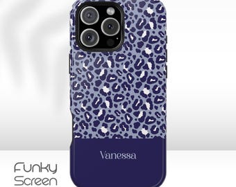 Personalized Leopard Print Phone Case, iphone 16 15 14 13 12 11 Mini, Plus, Pro, Pro Max purple animal print Snap Tough Magnetic phone case