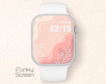 Montre connectée floral rose cadran Apple Watch papier peint fleurs Dessin au trait Apple Watch visage fleur minimale montre papier peint fichier image numérique