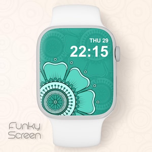 Turquoise Apple Watch Face, Mandala Apple Watch Wallpaper, Mandala wallpaper for Apple watch, Smart watch Background instant download