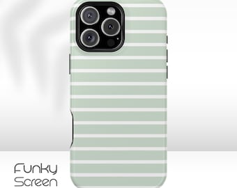 Mint green striped case for iPhone 17 Air Pro Max, iPhone 16 15 Pro Max 14 13 12 11 Plus Slim case, Sage green Striped tough iPhone 17 Case