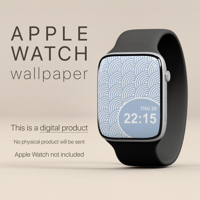 May include: A digital wallpaper for an Apple Watch with a blue and white geometric pattern. The time is displayed as 22:15 with the date as THU 29.