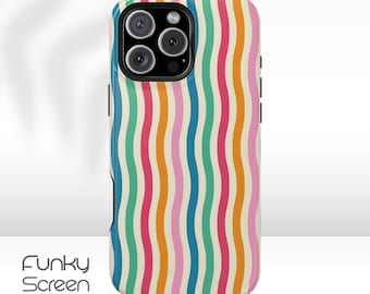 Funky striped iPhone Case, Colorful waves pattern case design for iPhone 11 12 13 14 15 16 17 Pro Max, Magsafe tough glossy, Slim matte case