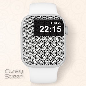 Abstract Floral Black Apple Watch Face, watch Wallpaper Black and White Smartwatch lockscreen, Geometric floral Watch face digital download